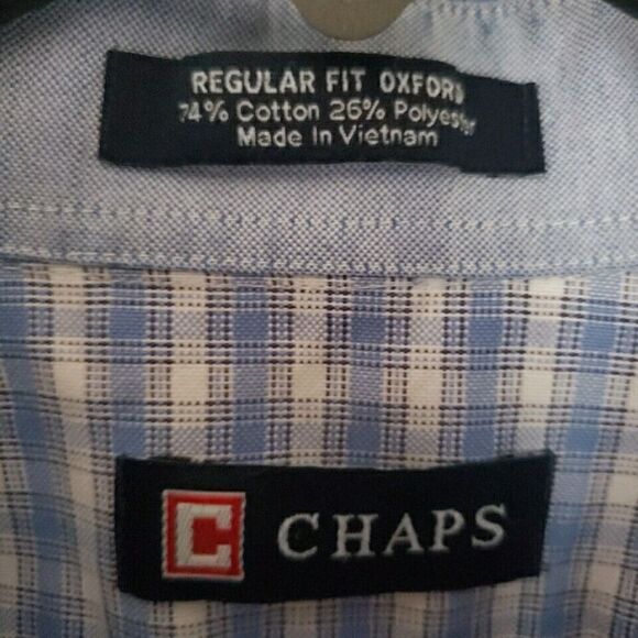 Chaps Mens Shirt Size L 16.5 Long Sleeve Button Up Blue Plaid Regular Fit Oxford - Picture 3 of 12